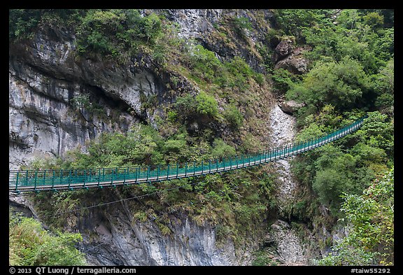 Suspension footbridge, Taroko Gorge. Taroko National Park, Taiwan (color)