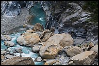 Boulders, marbled gorge walls, and Liwu River. Taroko National Park, Taiwan ( color)