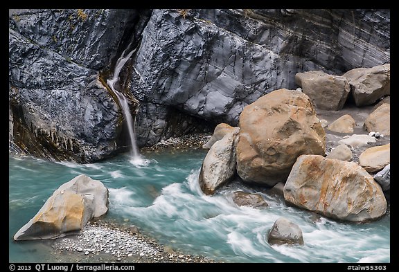 Waterfall and stream, Taroko Gorge. Taroko National Park, Taiwan (color)