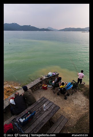 Family fishing. Sun Moon Lake, Taiwan