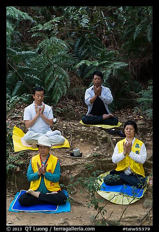 Members of religious sect in meditation. Sun Moon Lake, Taiwan