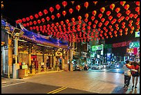 Street at night with temple and red paper lanterns. Lukang, Taiwan ( color)