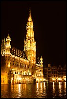 Town hall, Grand Place, night. Brussels, Belgium (color)