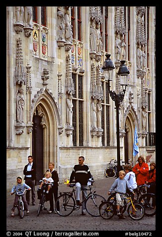 People standing on the Burg, in front of the Stadhuis. Bruges, Belgium (color)