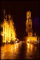 Provinciall Hof and belfry at night. Bruges, Belgium (color)