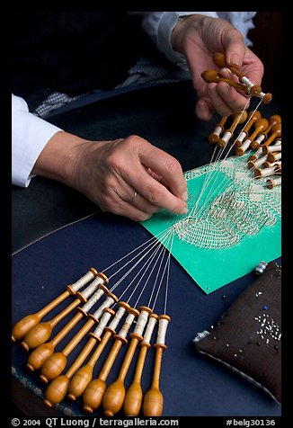 Hands of a lacemaker at work. Bruges, Belgium (color)