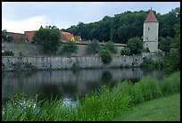 Duck pond and rampart walls, Dinkelsbuhl. Bavaria, Germany (color)