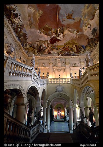 Main staircase and fresco painted by Tiepolo. Wurzburg, Bavaria, Germany