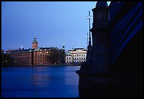 Bridge on Riddarfjarden and Gamla Stan, midnight twilight. Stockholm, Sweden ( color)