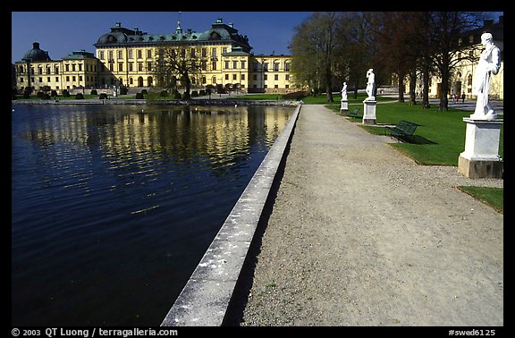 Basin and an alley in royal residence of Drottningholm. Sweden