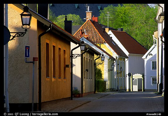 Streets in old town, Vadstena. Gotaland, Sweden (color)