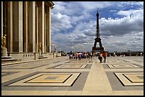 Eiffel tower seen from the marble surface of Parvis de Chaillot. Paris, France (color)