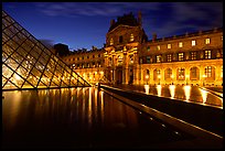 Basin, Pyramid, and Louvre at dusk. Paris, France ( color)