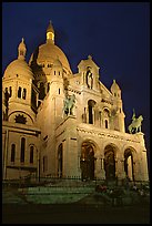 Sacre-coeur basilic at night, Montmartre. Paris, France (color)