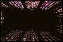 Ceiling and stained glass of Upper Holy Chapel. Paris, France ( color)
