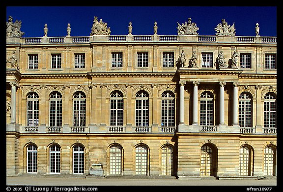 Frontal view of the Palais de Versailles, late afternoon. France (color)