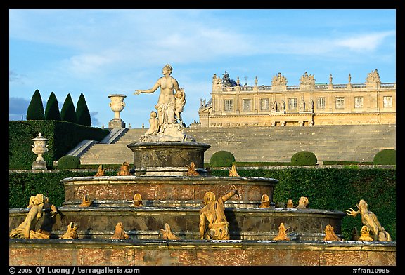 Fountain in the Versailles palace extensive gardens. France