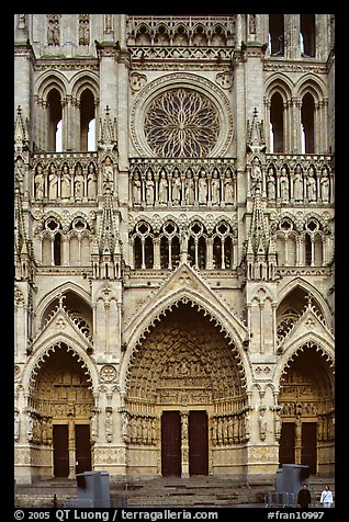 Frontal view  of Notre Dame Cathedral west facade, Amiens. France (color)