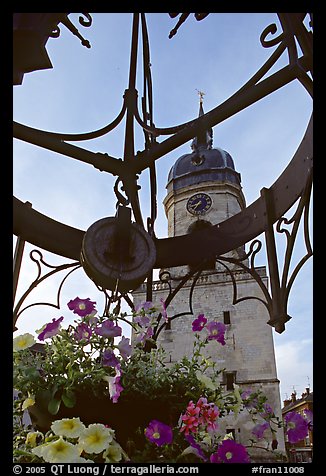 Flowers and clock tower,  Amiens. France (color)
