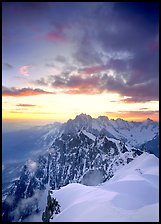 Midi-Plan ridge, Aiguille Verte, Droites, and Courtes at sunrise, Chamonix. France (color)