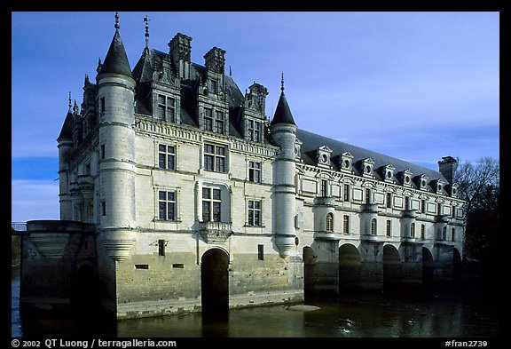 Chenonceaux chateau, built above the Cher river. Loire Valley, France