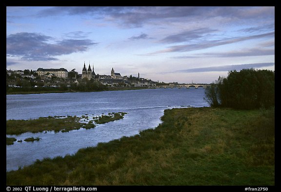 Blois across the Loire River. Loire Valley, France