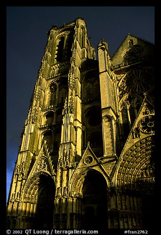 Front of Saint-Etienne Cathedral with stormy sky. Bourges, Berry, France (color)