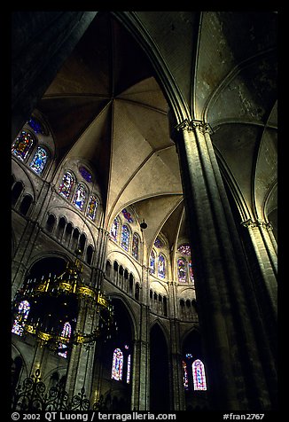 Gothic columns and nave inside Bourges Cathedral. Bourges, Berry, France