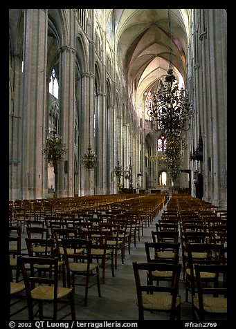 Inner aisle, the Saint-Etienne Cathedral. Bourges, Berry, France (color)