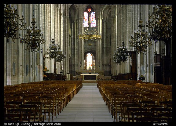 Nave,  Saint-Etienne Cathedral. Bourges, Berry, France (color)