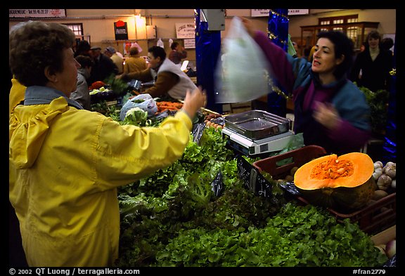 Shopping at the Fresh produce market, Saint Malo. Brittany, France (color)