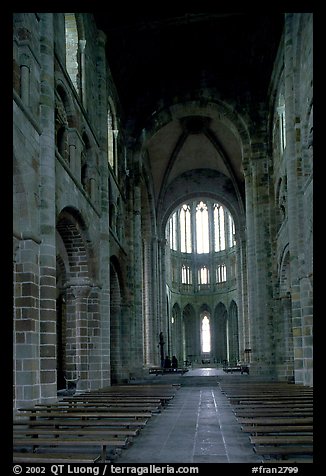Austere chapel inside the Benedictine abbey. Mont Saint-Michel, Brittany, France