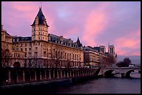 Conciergerie, Pont-au-change, and Ile de la Cite at sunset. Paris, France ( color)