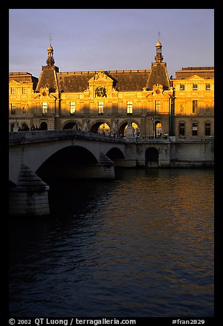 Louvre and Solferino Bridge at sunset. Paris, France (color)