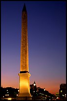 Luxor obelisk of the Concorde plaza at sunset. Paris, France (color)