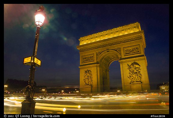 Arc de Triomphe illuminated at night. Paris, France