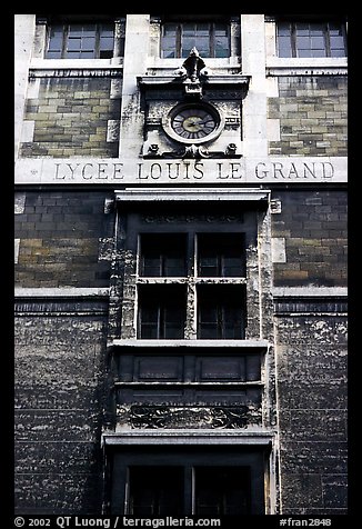 Facade of Lycee Louis-le-Grand, founded by Louis XIV in the 17th century. Quartier Latin, Paris, France