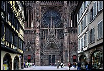 Facade of the Notre Dame cathedral seen from nearby street. Strasbourg, Alsace, France ( color)