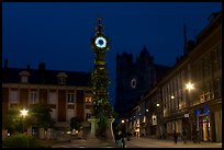 Place  Marie-Sans-Chemise and horloge Dewailly by night, Amiens. France