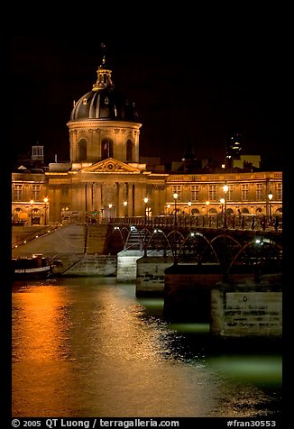 Pont des Arts and Institut de France by night. Paris, France (color)