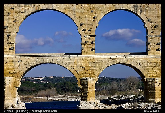Lower and middle arches, Pont du Gard. France (color)