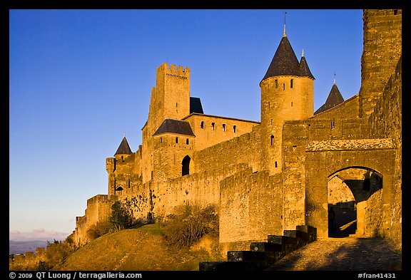 Fortress and gate, late afternoon. Carcassonne, France (color)