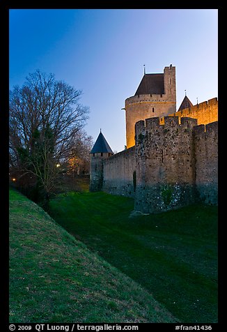 Fortifications at dusk. Carcassonne, France (color)