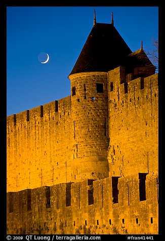 Ramparts and crescent moon. Carcassonne, France (color)