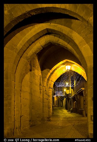 Rue Cros Mayerevielle through medieval Porte Narbornaise. Carcassonne, France (color)