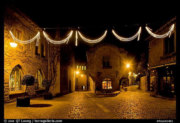 Place a Pierre Pont with Christmas decorations at night. Carcassonne, France (color)