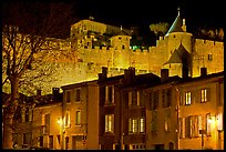 Houses and ramparts by night. Carcassonne, France ( color)