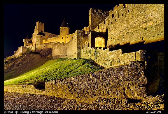 Fortress by night. Carcassonne, France (color)
