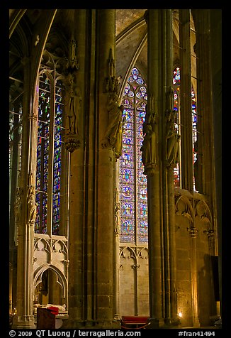 Columns, statues, and stained glass, basilique St-Nazaire. Carcassonne, France