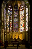 Altar and stained glass windows, Saint-Nazaire basilica. Carcassonne, France (color)